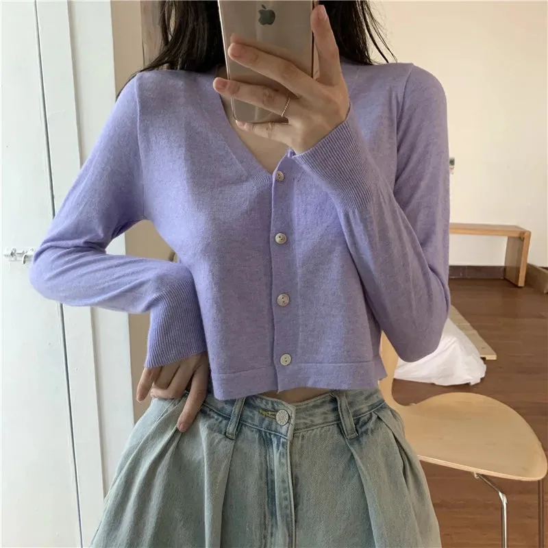 Znbbw Women V-Neck Knitted Casual Short Sweaters Cardigans Lady Full Sleeve Thin Cardigan Outwear Crop Top for Female - Image 5