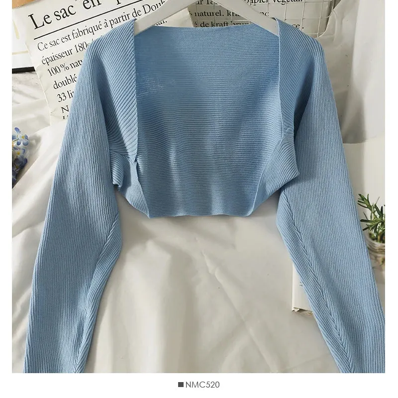 Znbbw autumn knitted cropped top 2024 new shawl long sleeve all-match sweater cardigan crop tops - Image 4