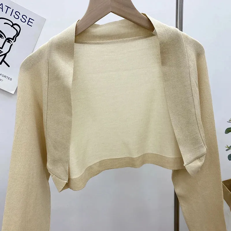 Znbbw women's knitted cardigan knit long sleeve thin shawl solid super cropped cardigans femme - Image 4