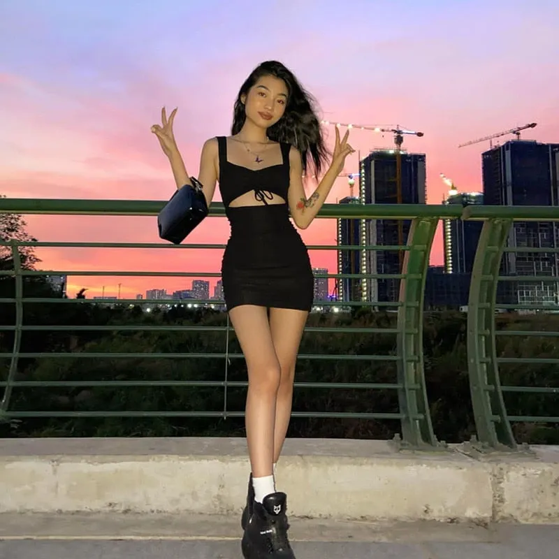 Znbbw Women Spaghetti Strap Dress Spring Summer Hollow Out Sleeveless Slim Dresses 2023 New Lady Casual Mini Dress Mujer - Image 2