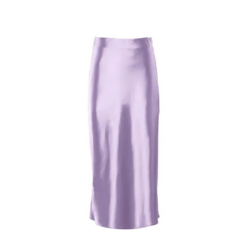 Znbbw Purple Satin Silk Skirt Women High Waisted Summer Long Skirt New 2023 Elegant Ladies Office Skirts Midi Spring - Image 3