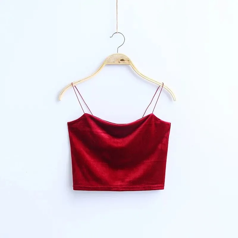 Znbbw Sexy Spaghetti Straps Tank Top Velvet Short Crop Top 7 Colors Sexy Boob Tube Top Bustier Brief Vest T-shirts Tee - Image 3
