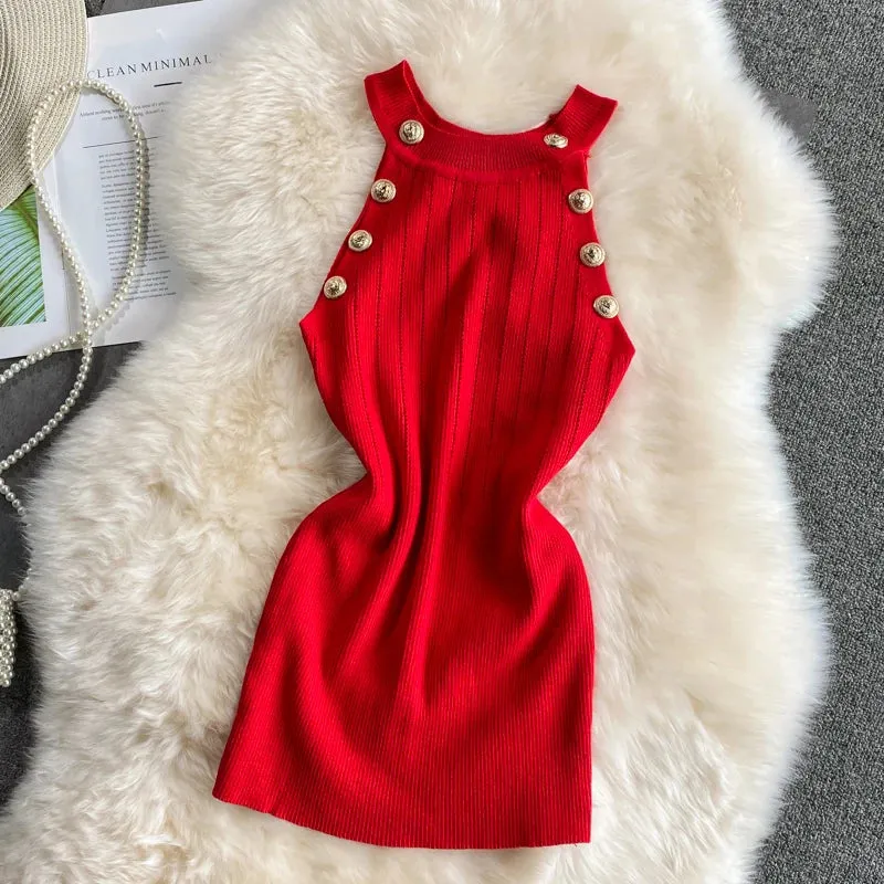 Znbbw Women Gold Buttons Halter Collar Tank Tops Female Stretchable Thin Hollow Out Camisole Sleeveless Short T-shirts Tees - Image 10