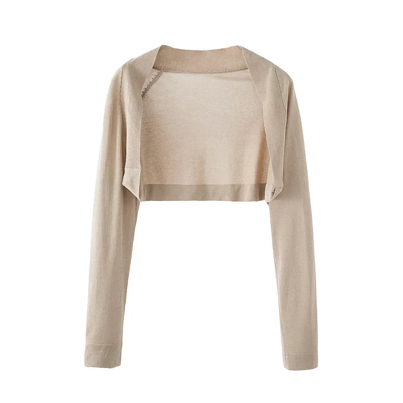 Znbbw women's knitted cardigan knit long sleeve thin shawl solid super cropped cardigans femme - Image 2