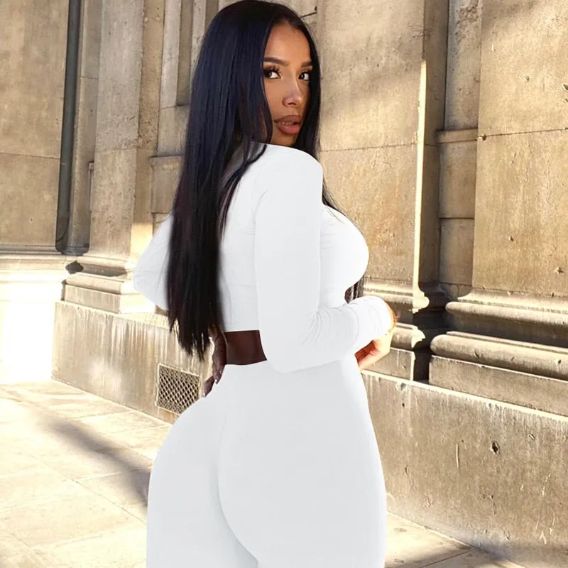 Znbbw women spring autumn long sleeve soild colorcrop tops long pant tracksuit two piece clothes suit outfits matching sets - Image 2