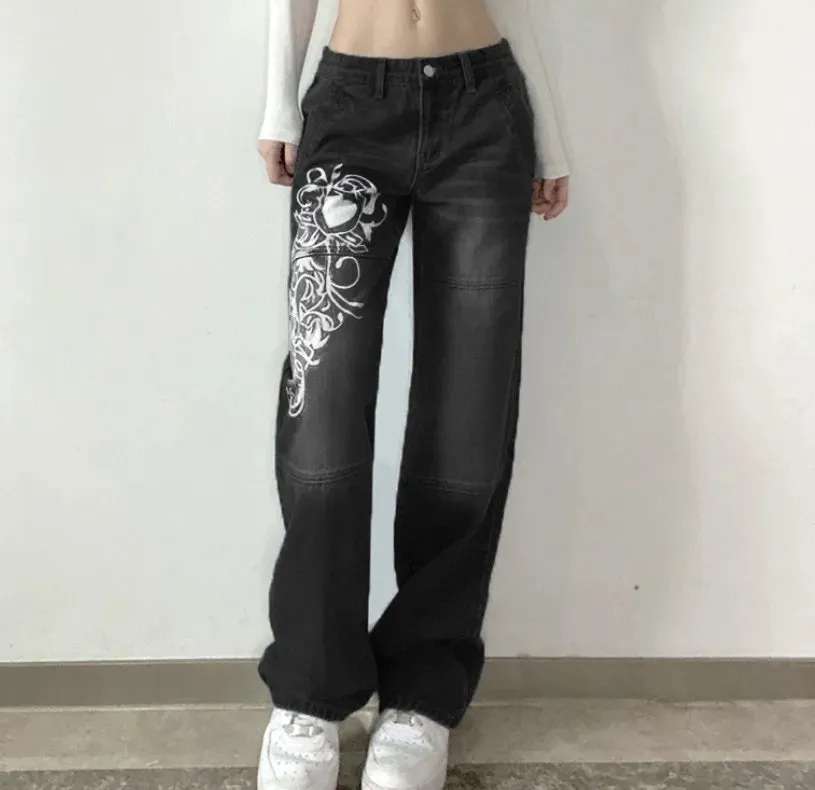 Znbbw Aesthetics E-Girl Vintage Trousers for Women Low Waist Straight Pants Fit Pockets Fashion Harajuku Jeans Streetwear - Image 3