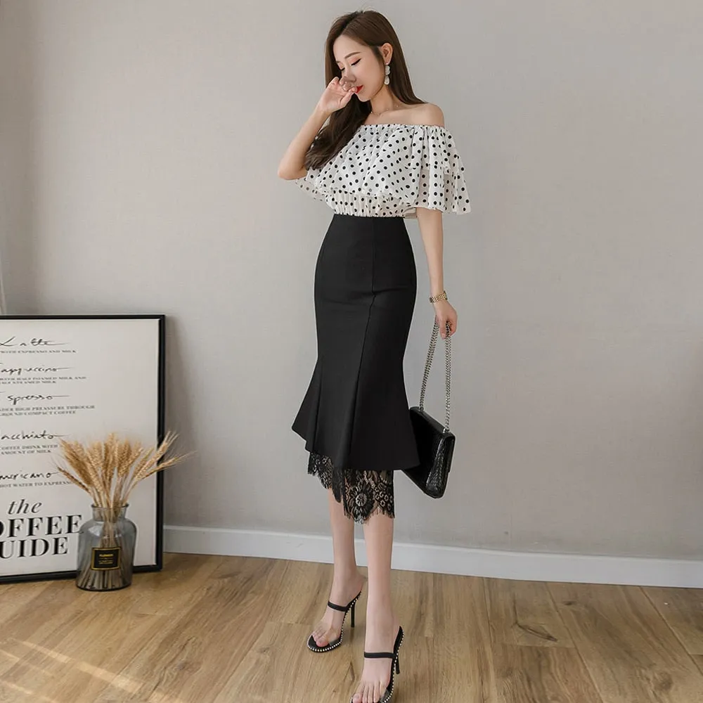 Znbbw Women Skirts Sexy Lace Patchwork Mermaid Skirts High Waist Stretch Office OL Black Midi Skirt Ladies Casual Party Skirt - Image 3