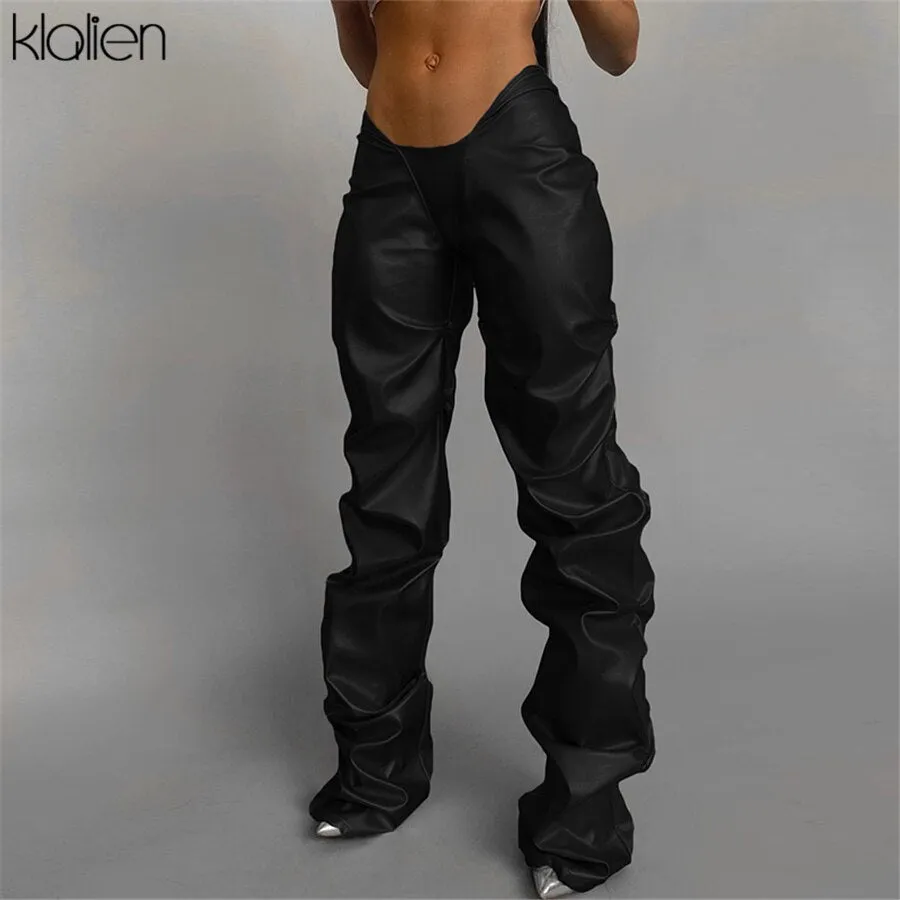 Znbbw Autumn Fashion Casual PU Leather Stacked Pants For Women Autumn New Skinny Stretch Wild Basic Female Leggings Y2K 914 - Image 5