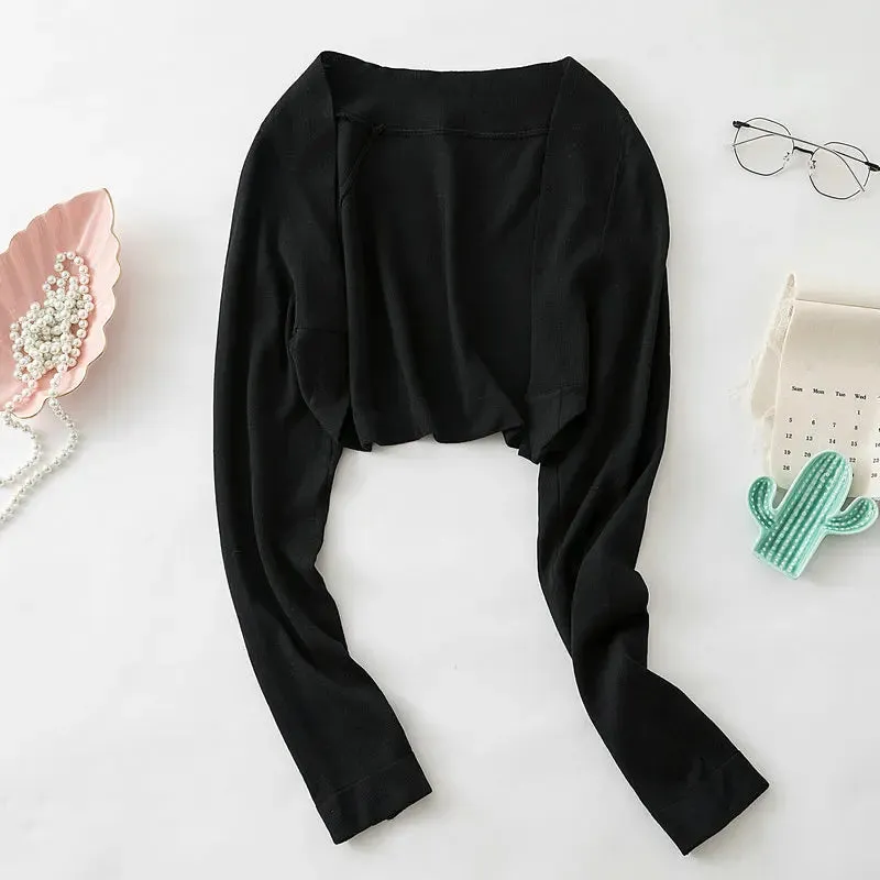 Znbbw women's knitted cardigan knit long sleeve thin shawl solid super cropped cardigans femme - Image 5