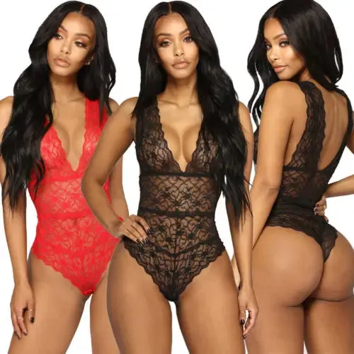 Znbbw Women V-Neck Lace Bandage Bodysuit  Women Sleepwear Underwear Lingerie Romper Party Jumpsuit - Image 2