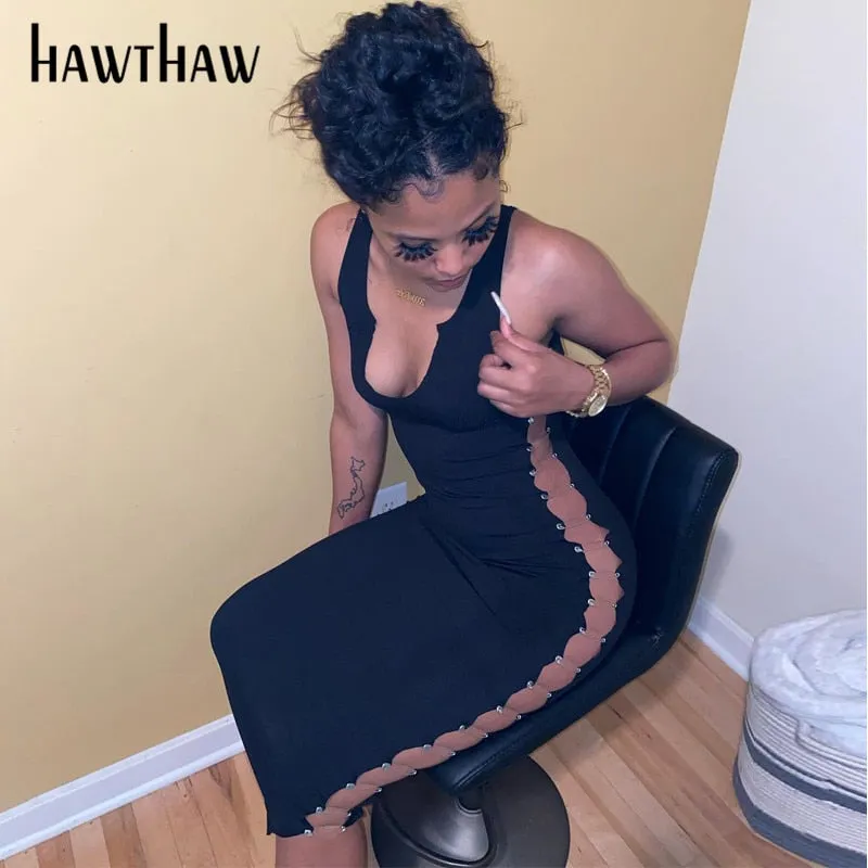 Znbbw Women Summer Sleeveless V Neck Hollow Out Soild Color Bodycon Pencil Dress Sundress 2023 Female Clothing Streetwear - Image 3