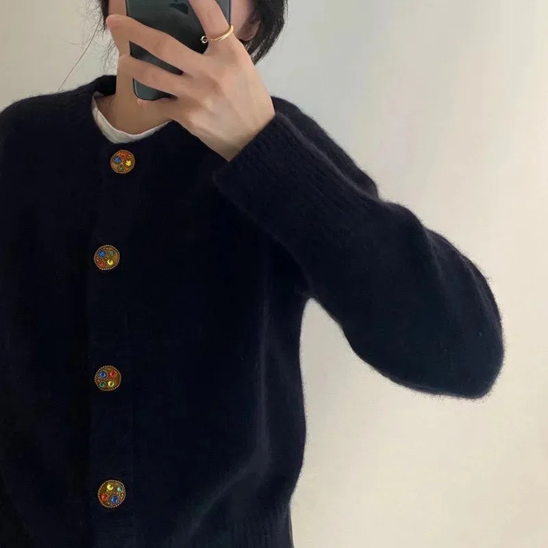 Znbbw And Autumn Fashion New Long Sleeve Round Neck Solid Color Sweater Women Western Style Loose Knit Cardigan Jacket - Image 4