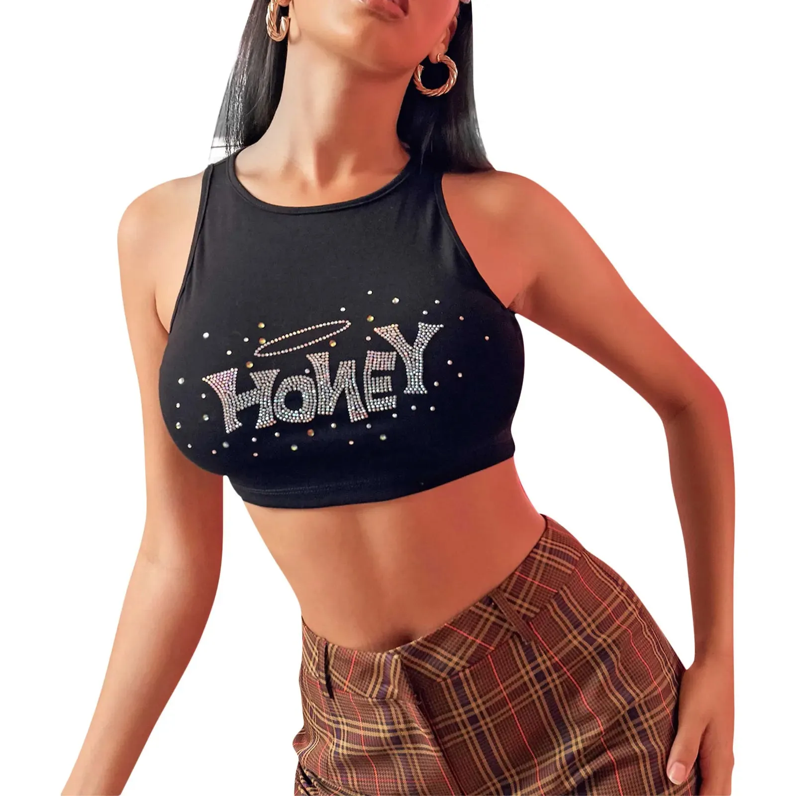 Znbbw Sparkly Rhinestone Butterfly Ribbed Tank Tops Women Summer 2024 Sexy Club Tops Harajuku Fairycore Grunge Cropped TShirts - Image 9