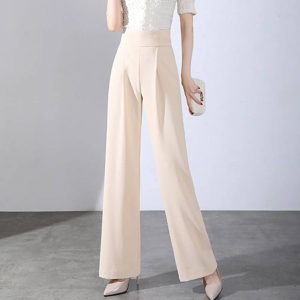 Znbbw 2023 Fashion Women Pants Apricot Black Drape Straight Trousers Female Casual Elastic Waist Wide Leg Pants Office Pants - Image 5