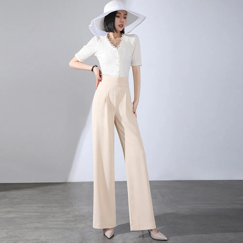 Znbbw 2023 Fashion Women Pants Apricot Black Drape Straight Trousers Female Casual Elastic Waist Wide Leg Pants Office Pants - Image 7