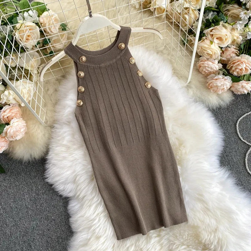 Znbbw Women's Knitting O-neck Off-shoulder Tank Tops Female Bodycon Knitted Buttons Camisole Sleeveless Tee shirts Women - Image 4