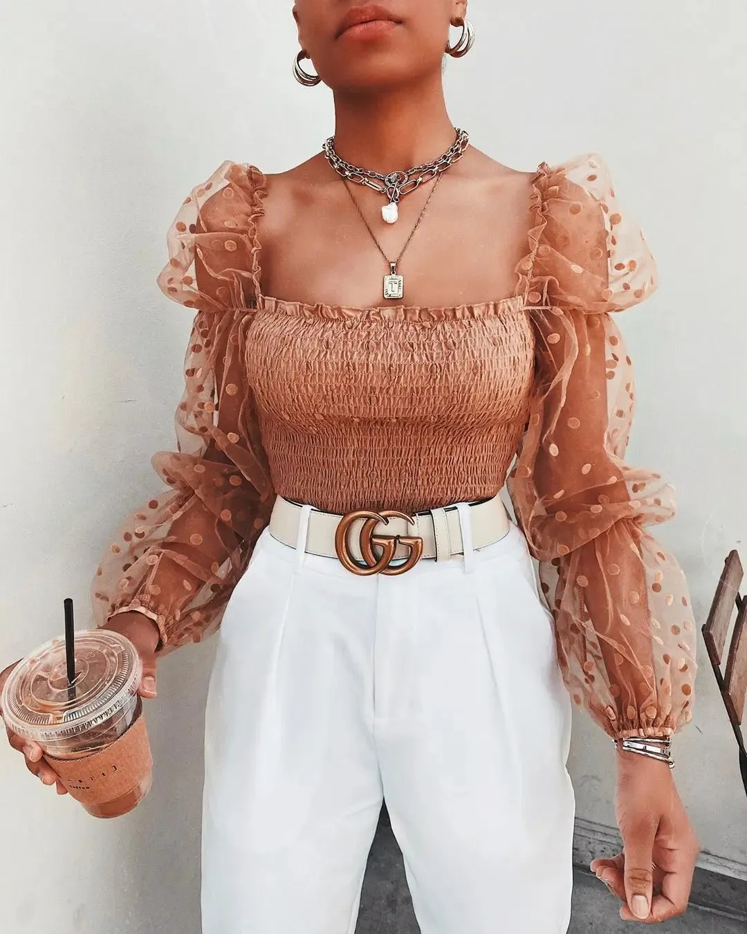 Znbbw Women Mesh Sheer Blouse Chiffon See-through Long Sleeve Top Shirt Blouse Fashion Organza Transparent White Shirt Female Blusas - Image 2