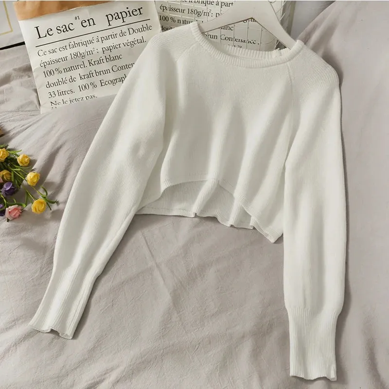 Znbbw Autumn Women Solid Sweater O-Neck Loose Sweater Pullover Crop Top Sweaters Shirts Femme Knit Outwear Jumpers - Image 2
