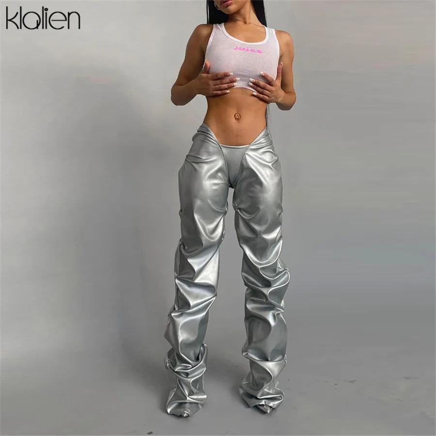 Znbbw Autumn Fashion Casual PU Leather Stacked Pants For Women Autumn New Skinny Stretch Wild Basic Female Leggings Y2K - Image 4