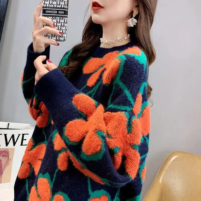 Znbbw Women Pullover Sweaters 2024 Autumn Winter Tops Korean Slim Flower Women Pullover Knitted Sweater Jumper Soft Warm Pull Femme - Image 5