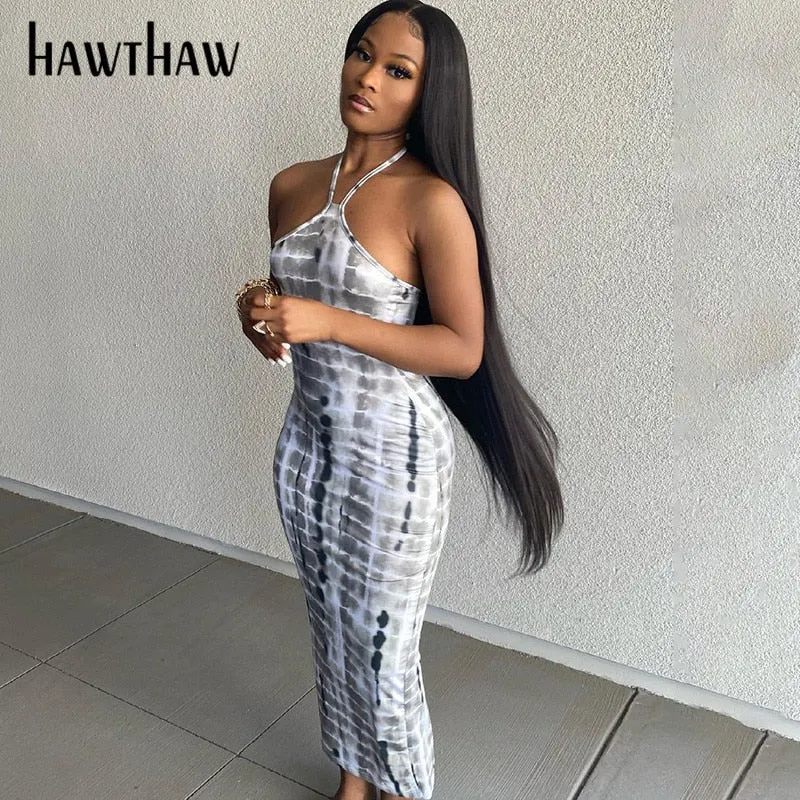 Znbbw Women Summer Fashion Sleeveless Halter Printed Bodycon Pencil Long Dress Sundress 2023 Female Clothing Streetwear - Image 2