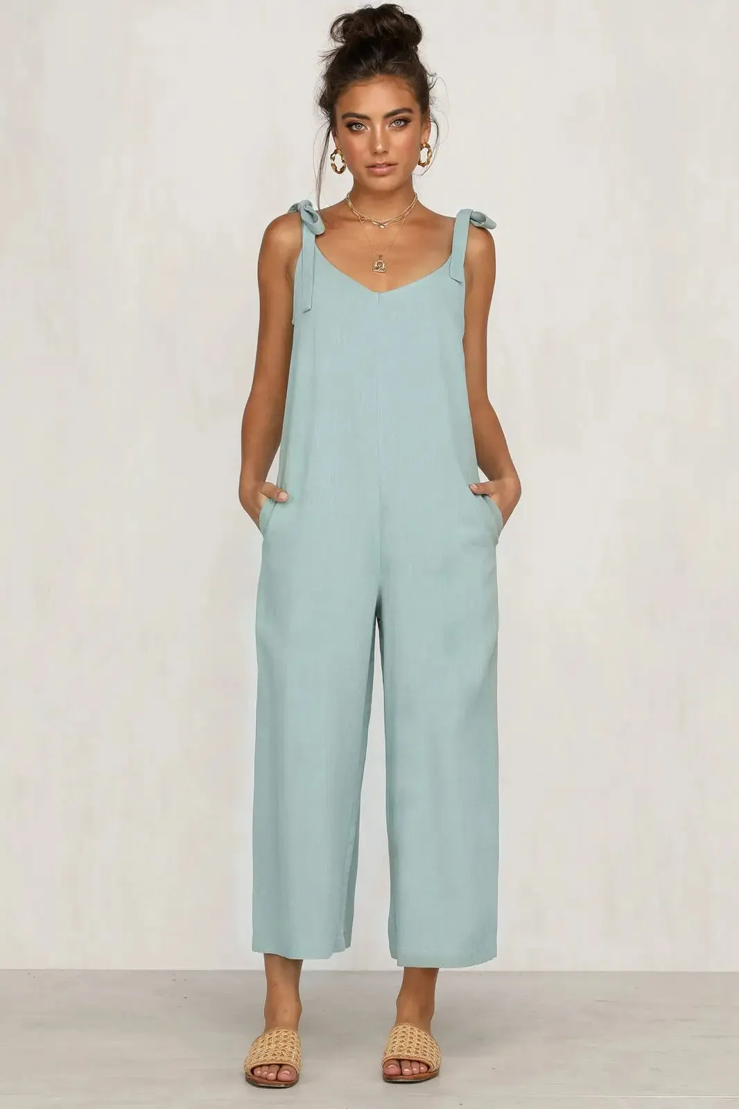 Znbbw Women Rompers 2024 Summer new Ladies Casual Clothes Loose Linen Cotton Jumpsuit Sleeveless Backless Playsuit Trousers Overalls - Image 8