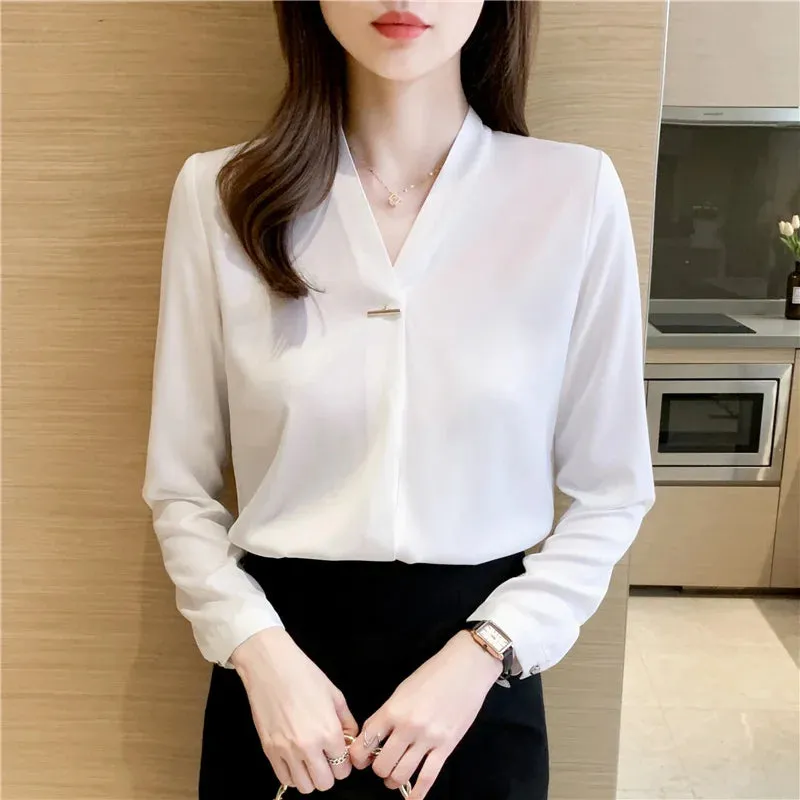 Znbbw Women V-Neck White Chiffon Blouse Blouse Shirt Tops Long Sleeve Blouse Women Blusas Mujer De Moda 2023 Blouses Femme A296 - Image 2