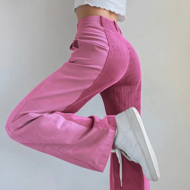 Znbbw Women Sweet Corduroy Patchwork Straight Pants High Waist Baggy Holiday Fashion Harajuku Vintage Casual Wide Leg Trousers - Image 3