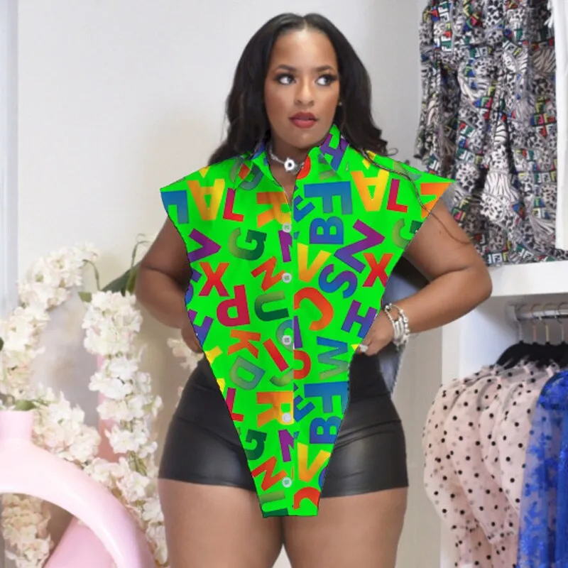 Znbbw Multicolor Letter Print Fashion Oversized Shirt Hollow Out Side White Tops Women Turn-Down Collar Streetwear Blouses - Image 4