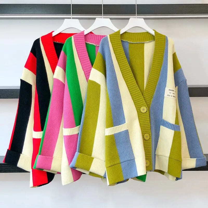 Znbbw 2023 Autumn Winter Striped Knitted Cardigan Women Long Sleeve Tops Loose Casual Sweater Fashion y2k Clothes Streetwear 0410 - Image 3