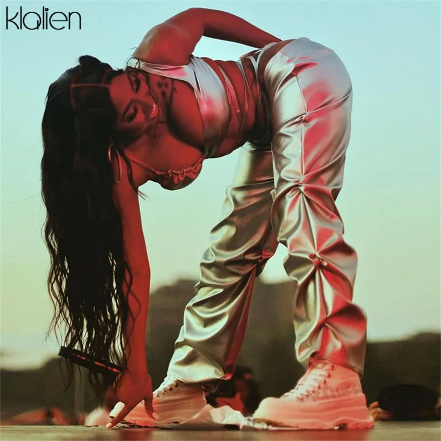 Znbbw Autumn Fashion Casual PU Leather Stacked Pants For Women Autumn New Skinny Stretch Wild Basic Female Leggings Y2K 914 - Image 8