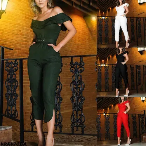 Znbbw Womens Bardot Off Shoulder Jumpsuit Rompers Cocktail Party Evening Playsuit - Image 3