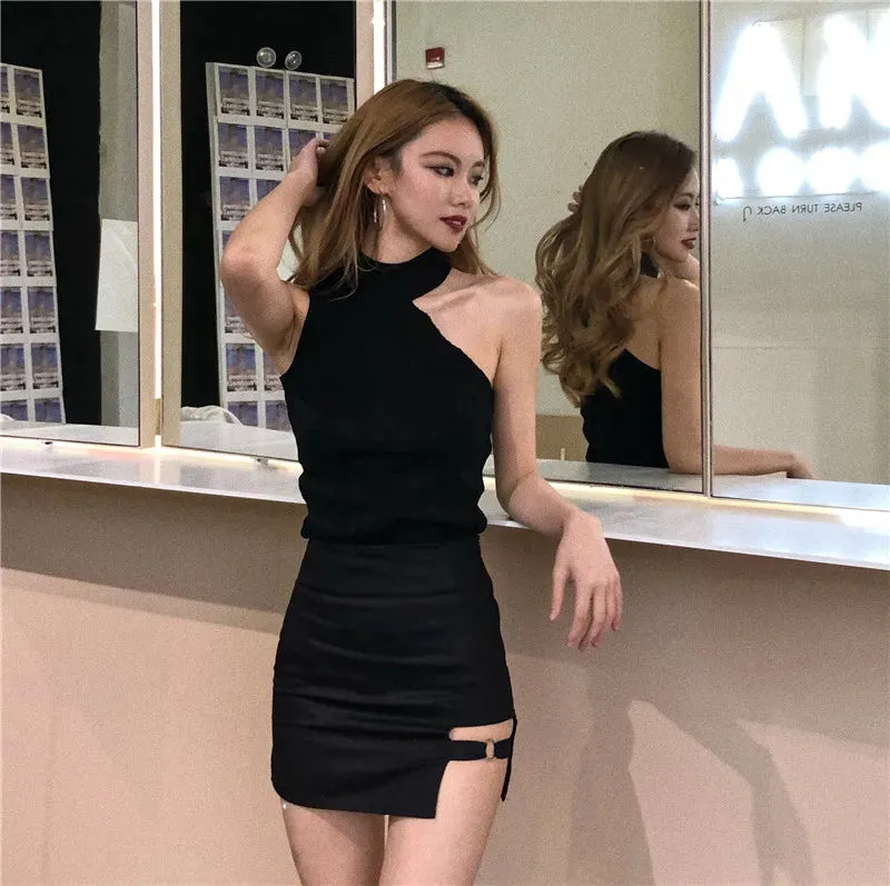 Znbbw Women Halter Neck Off-shoulder Knitted Cropped Tank Tops Female Bodycon Tanks Sleeveless Basic Solid T shirts Tees Camisole - Image 5