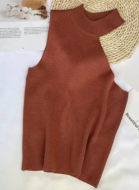 Znbbw Women Halter Neck Off-shoulder Knitted Cropped Tank Tops Female Bodycon Tanks Sleeveless Basic Solid T shirts Tees Camisole - Image 10