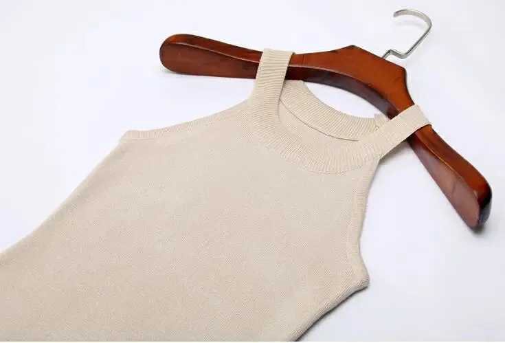 Znbbw Women Slim Knitting Halter Camisole Tops Female Bodycon Knitted Tanks Sleeveless Basic Solid T shirts 8017 - Image 9