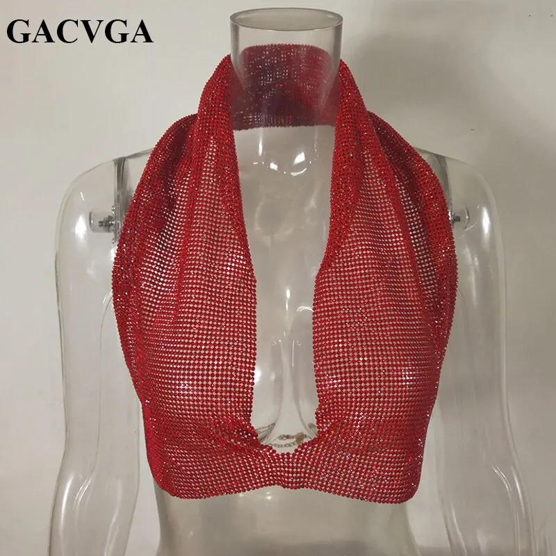 Znbbw 2023 Crystal Crop Top Camis Sparkly Sexy T Shirt Metal Chain Backless Club Vest Celebrity Party Tank Tops Camisetas Mujer - Image 2