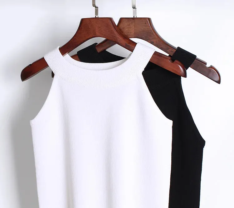 Znbbw Women Slim Knitting Halter Camisole Tops Female Bodycon Knitted Tanks Sleeveless Basic Solid T shirts 8017 - Image 2