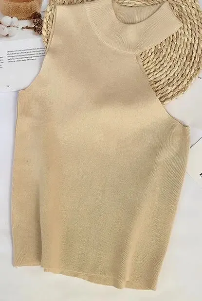 Znbbw Women Halter Neck Off-shoulder Knitted Cropped Tank Tops Female Bodycon Tanks Sleeveless Basic Solid T shirts Tees Camisole - Image 9