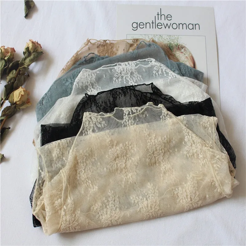 Znbbw Women Lace Floral Embroidery Blouses Shirt Ladies tops Sexy mesh Blouses Transparent Elegant See-through Black Shirt - Image 2