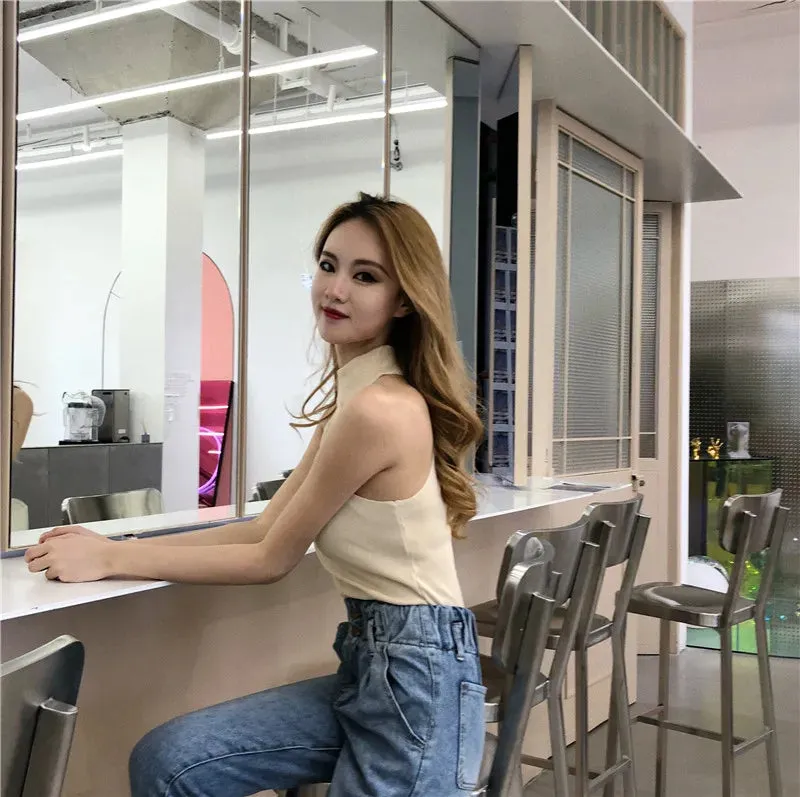 Znbbw Women Halter Neck Off-shoulder Knitted Cropped Tank Tops Female Bodycon Tanks Sleeveless Basic Solid T shirts Tees Camisole - Image 2