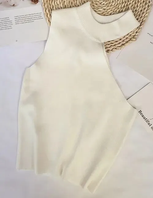 Znbbw Women Halter Neck Off-shoulder Knitted Cropped Tank Tops Female Bodycon Tanks Sleeveless Basic Solid T shirts Tees Camisole - Image 7