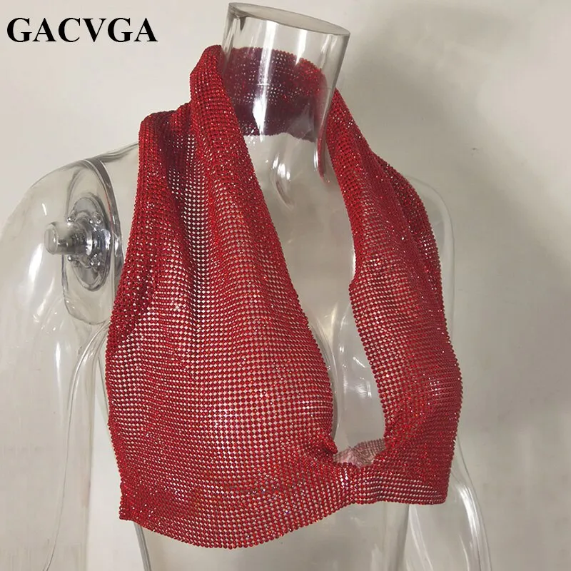 Znbbw 2023 Crystal Crop Top Camis Sparkly Sexy T Shirt Metal Chain Backless Club Vest Celebrity Party Tank Tops Camisetas Mujer - Image 3