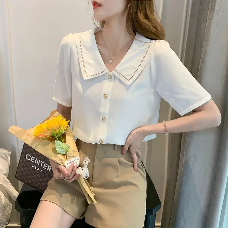 Znbbw Women White Blouse Short Sleeve Chiffon Blouse Shirt Tops Blouse Women Blusas Mujer De Moda 2023 Blouses Femme Shirts F93 - Image 3
