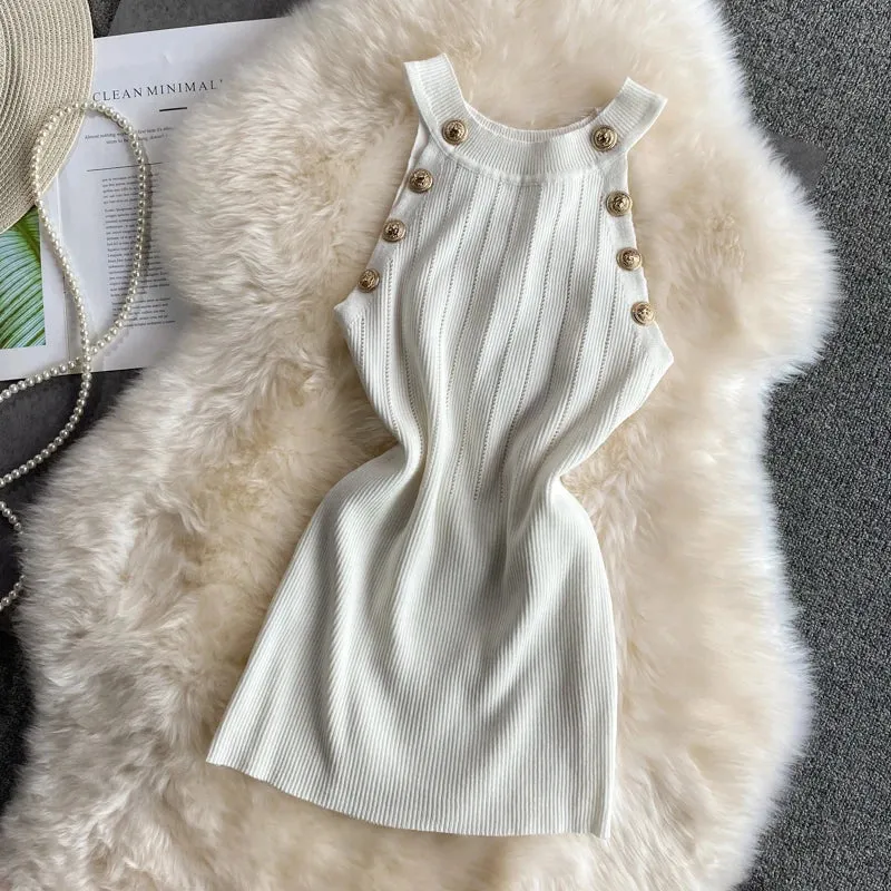 Znbbw Women Gold Buttons Halter Collar Tank Tops Female Stretchable Thin Hollow Out Camisole Sleeveless Short T-shirts Tees - Image 12