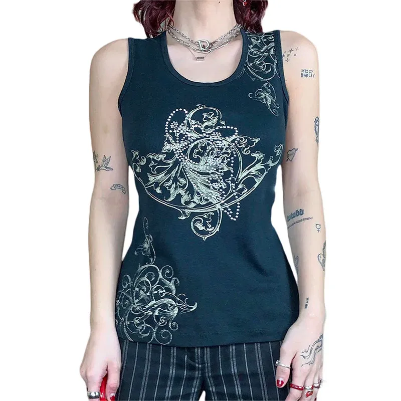 Znbbw Sparkly Rhinestone Butterfly Ribbed Tank Tops Women Summer 2024 Sexy Club Tops Harajuku Fairycore Grunge Cropped TShirts - Image 12