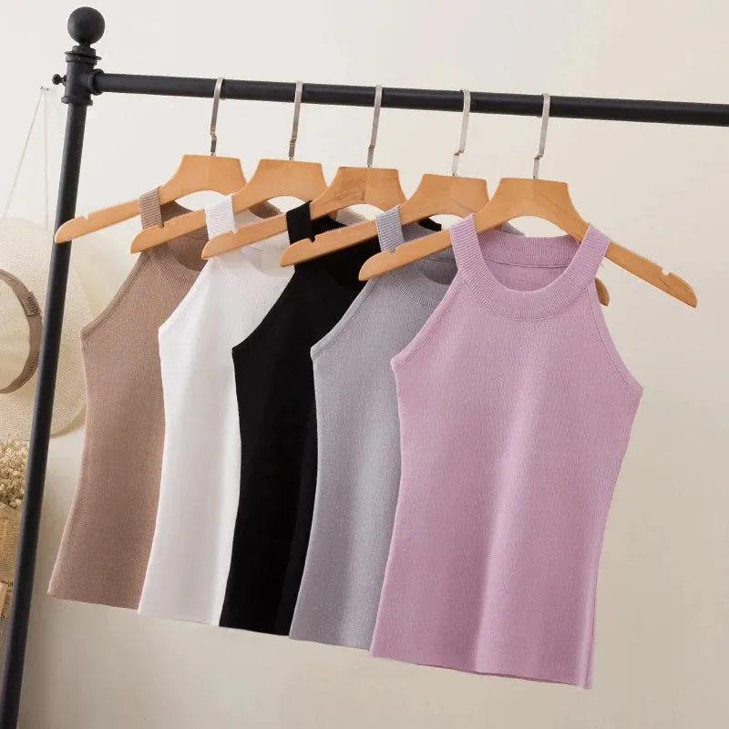 Znbbw Women Slim Knitting Halter Camisole Tops Female Bodycon Knitted Tanks Sleeveless Basic Solid T shirts 8017 - Image 6