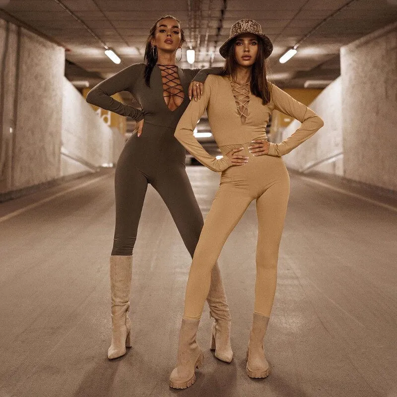 znbbw Autumn Hollow Out Black Jumpsuits Women Green Long Sleeve Bodycon Jumpsuit Winter One Piece Sexy Club Outfits For Women - Image 6