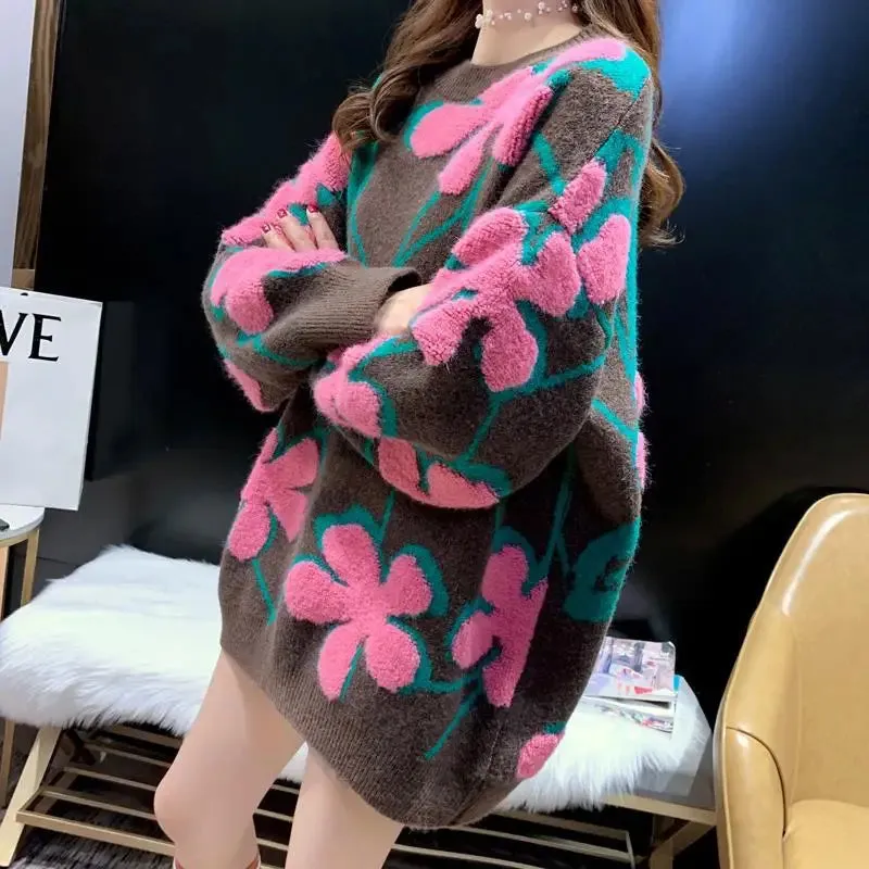 Znbbw Women Pullover Sweaters 2024 Autumn Winter Tops Korean Slim Flower Women Pullover Knitted Sweater Jumper Soft Warm Pull Femme - Image 4