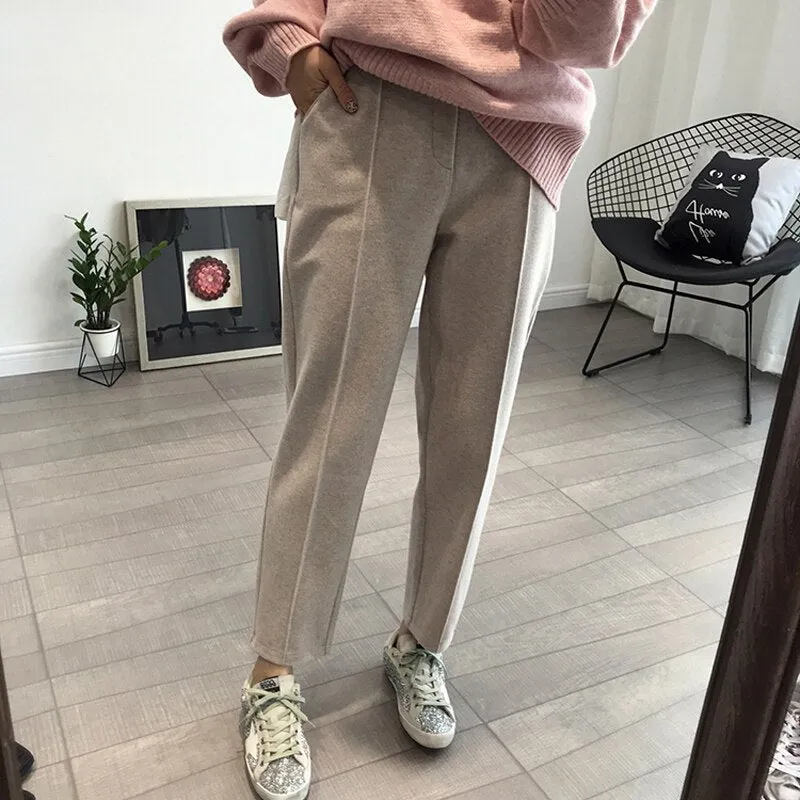 Znbbw Thicken Women Pencil Pants Wool Pants Female Autumn High Waist Loose Trousers Capris Good Fabric - Image 3