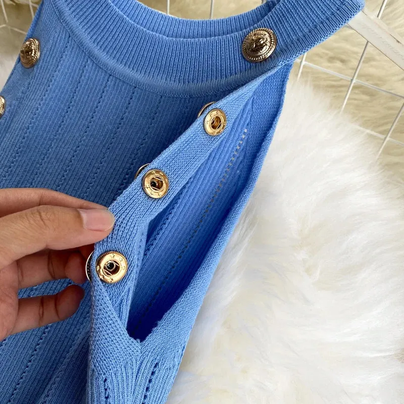 Znbbw Women's Knitting O-neck Off-shoulder Tank Tops Female Bodycon Knitted Buttons Camisole Sleeveless Tee shirts Women - Image 5